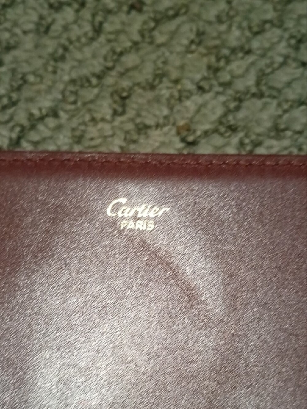 Cartier- Leather Fold-Over Clutch in Burgundy with Gold Accents - Picture 3 of 7